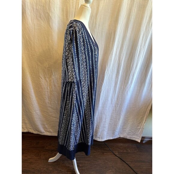 Cuddl Duds Sz Large Maxi Dress Navy Print Short Sleeve - Picture 2 of 9